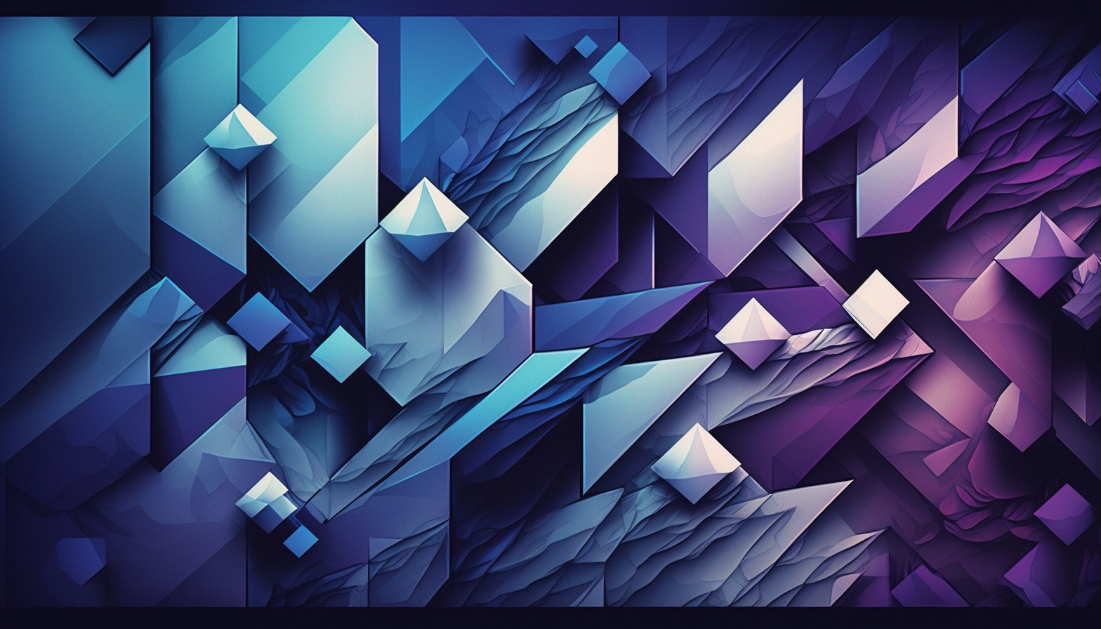 an abstract geometric pattern with multiple layers and textures that create a sense of depth and movement with shades of blue and purple